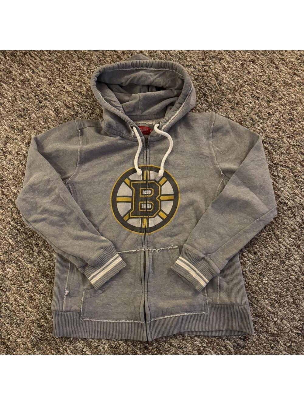 Boston Bruins Mitchell and Ness Full Zip-Up Hoodie Gray Youth XL